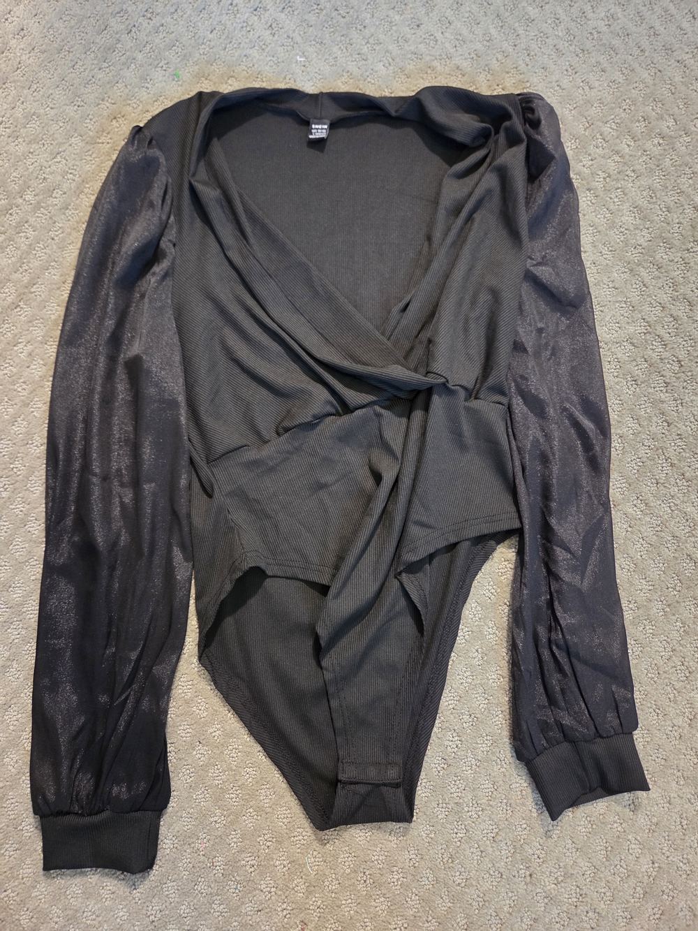 SHEIN Black Wrap-Front Long Sleeve Bodysuit